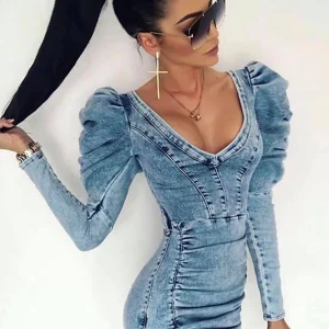 Abito denim puff sleeve